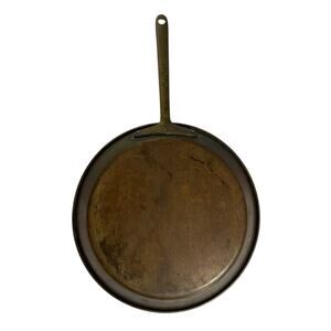 Vintage French Style Copper Sauté Pan 9.75” Tin Lined Brass Handle Skillet